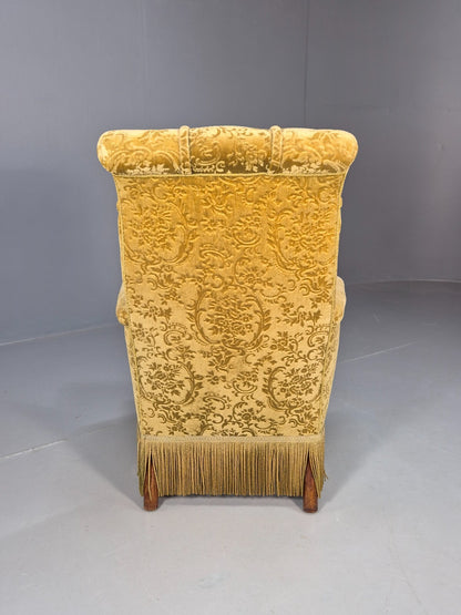 Vintage Danish Lounge Chair Green Moquette Tassels Antique 1900s EB8458 VCLO
