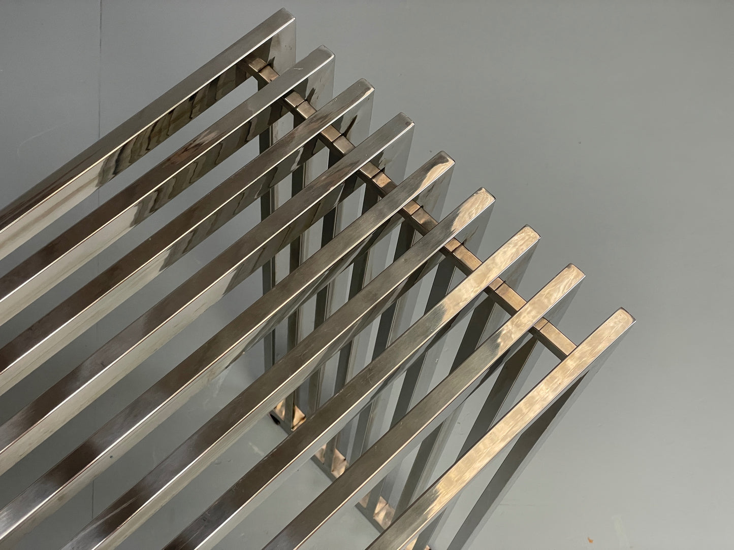 Chrome Slatted Console Table Style Of Eichholtz Modern Steel EB12887