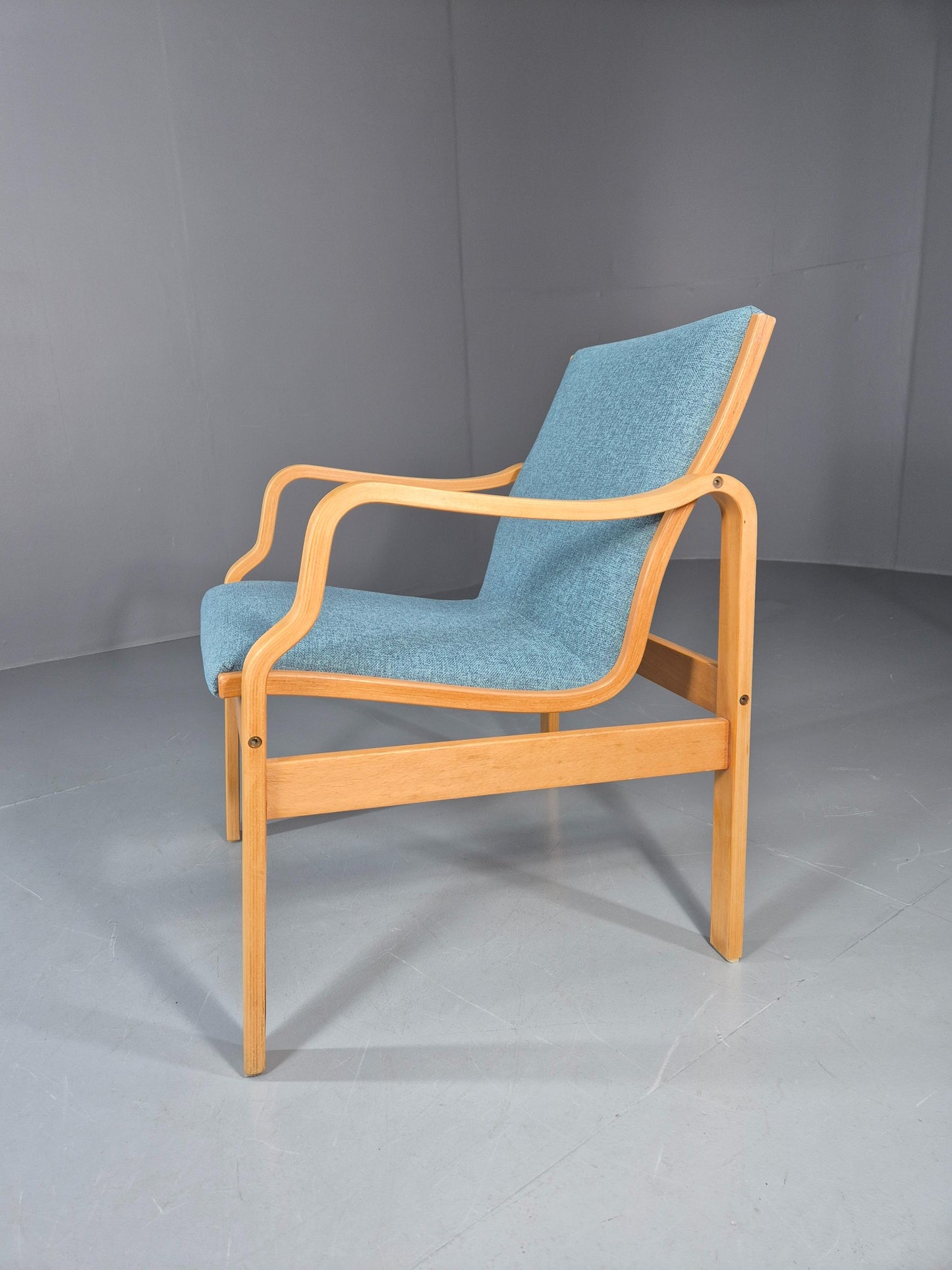 Vintage Farstrup Mid Century Chair New blue Upholstery Bentwood Frame EB11211