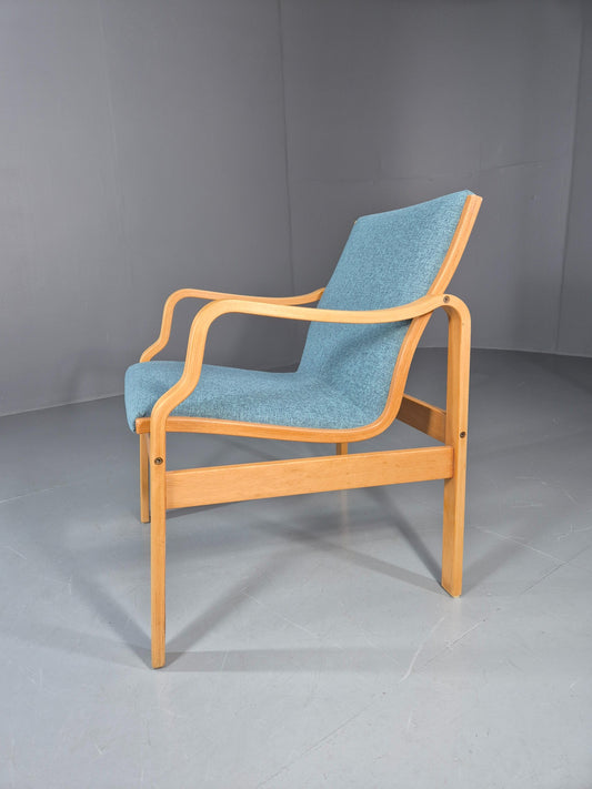 Vintage Farstrup Mid Century Chair New blue Upholstery Bentwood Frame EB11211
