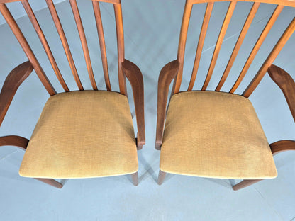 2 Vintage McIntosh Carver Dining Chairs Teak Frames Gold Velour Seats EB12181