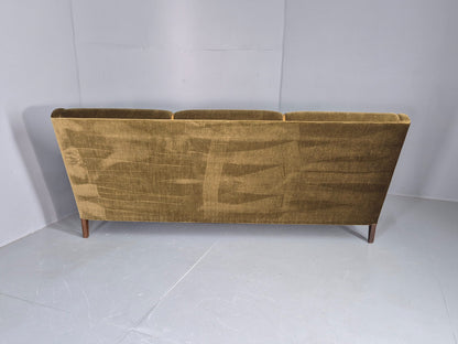 Vintage Mid Century 3 Seater Sofa Green Velour Upholstery Danish Design EB12731