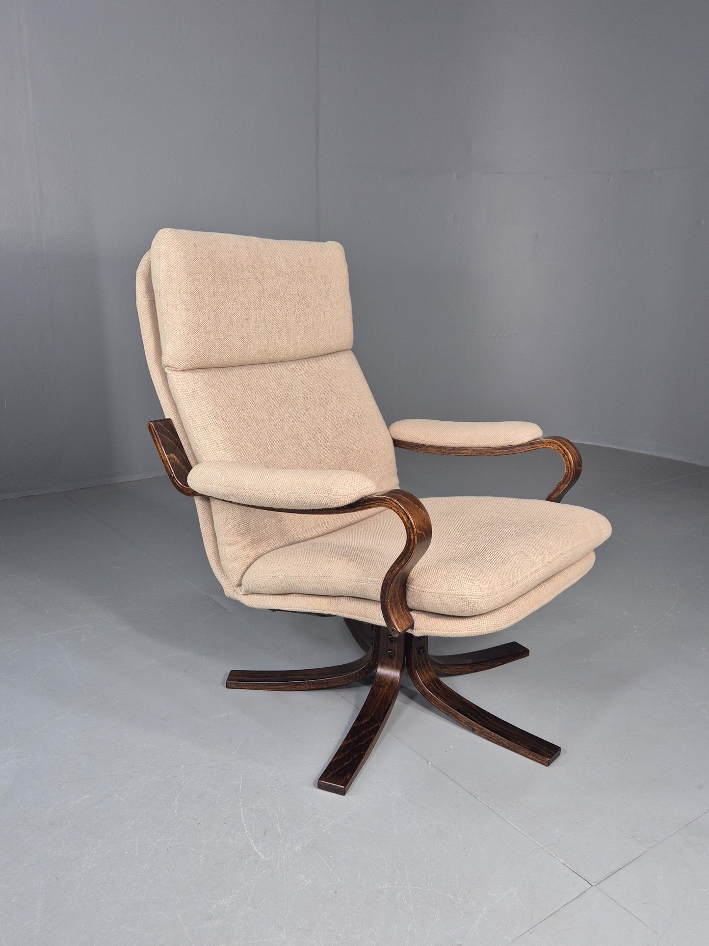 Vintage Danish Mid Century Swivel Chair Cream Bentwood Frame1970s Retro EB12123