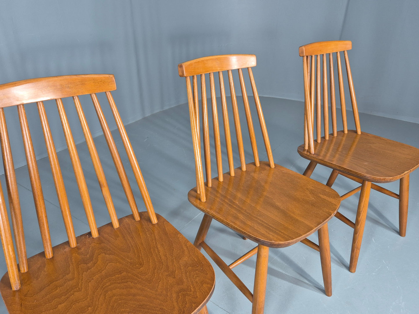 4 Vintage 1970s Retro Dining Chairs Scandinavian Stick Back Design EB12257