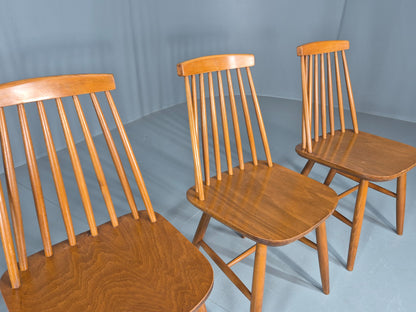 4 Vintage 1970s Retro Dining Chairs Scandinavian Stick Back Design EB12257