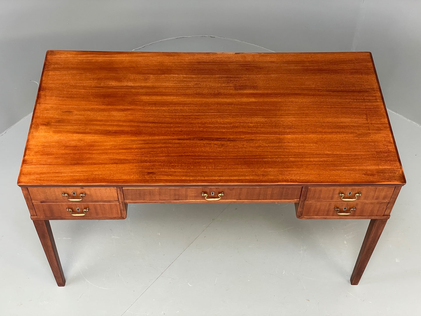 Vintage 1950s Mahogany Desk Mid Century Danish Drawers Brass EB10820