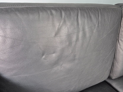 Vintage 3 Seater Sofa Danish Black Leather Mogensen Style Retro MCM 80s EB12440