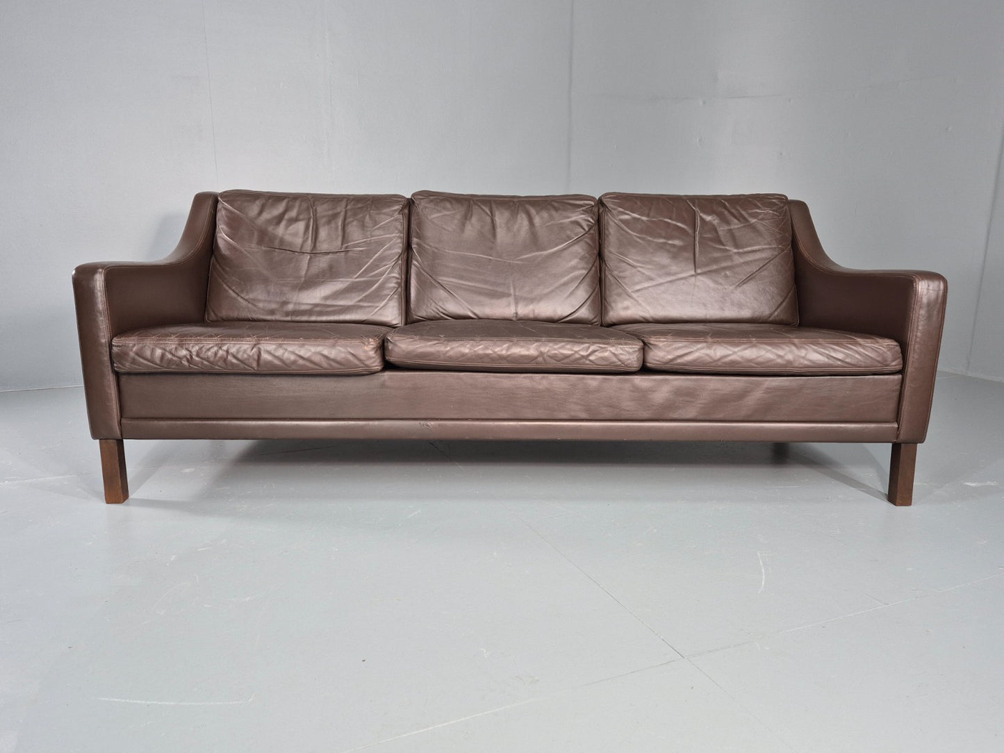 Vintage 1970s Leather Sofa 3 Seat Danish Brown Mid Century Retro EB10519 M3SS