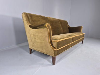 Vintage Mid Century 3 Seater Sofa Green Velour Upholstery Danish Design EB12731
