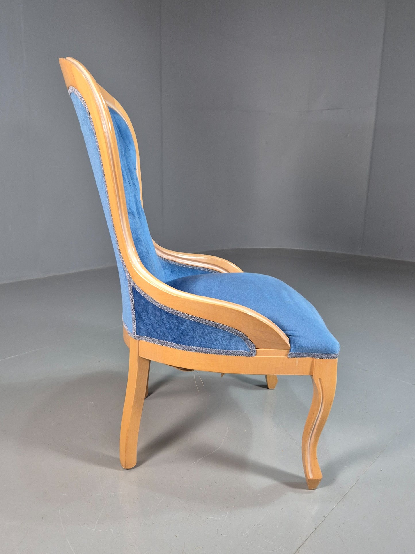 Vintage Saloon Suite Armless Chair Blue Velvet Modern Antique Style EB07876