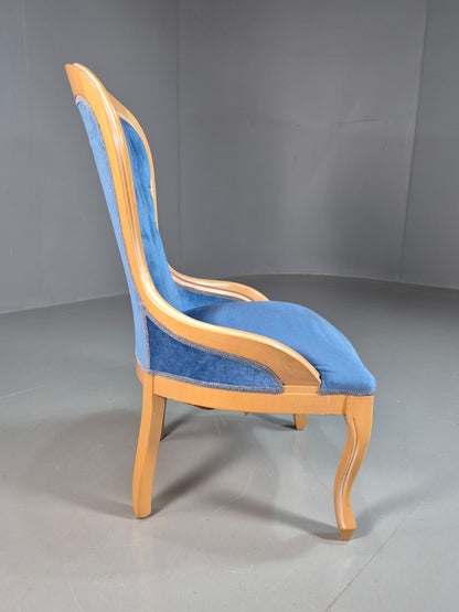 Vintage Saloon Suite Armless Chair Blue Velvet Modern Antique Style EB07876