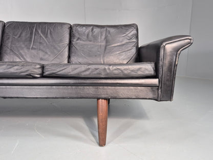 1960s 3-seater sofa Danish Design Black Leather Mid Century Retro Teak  EB10279