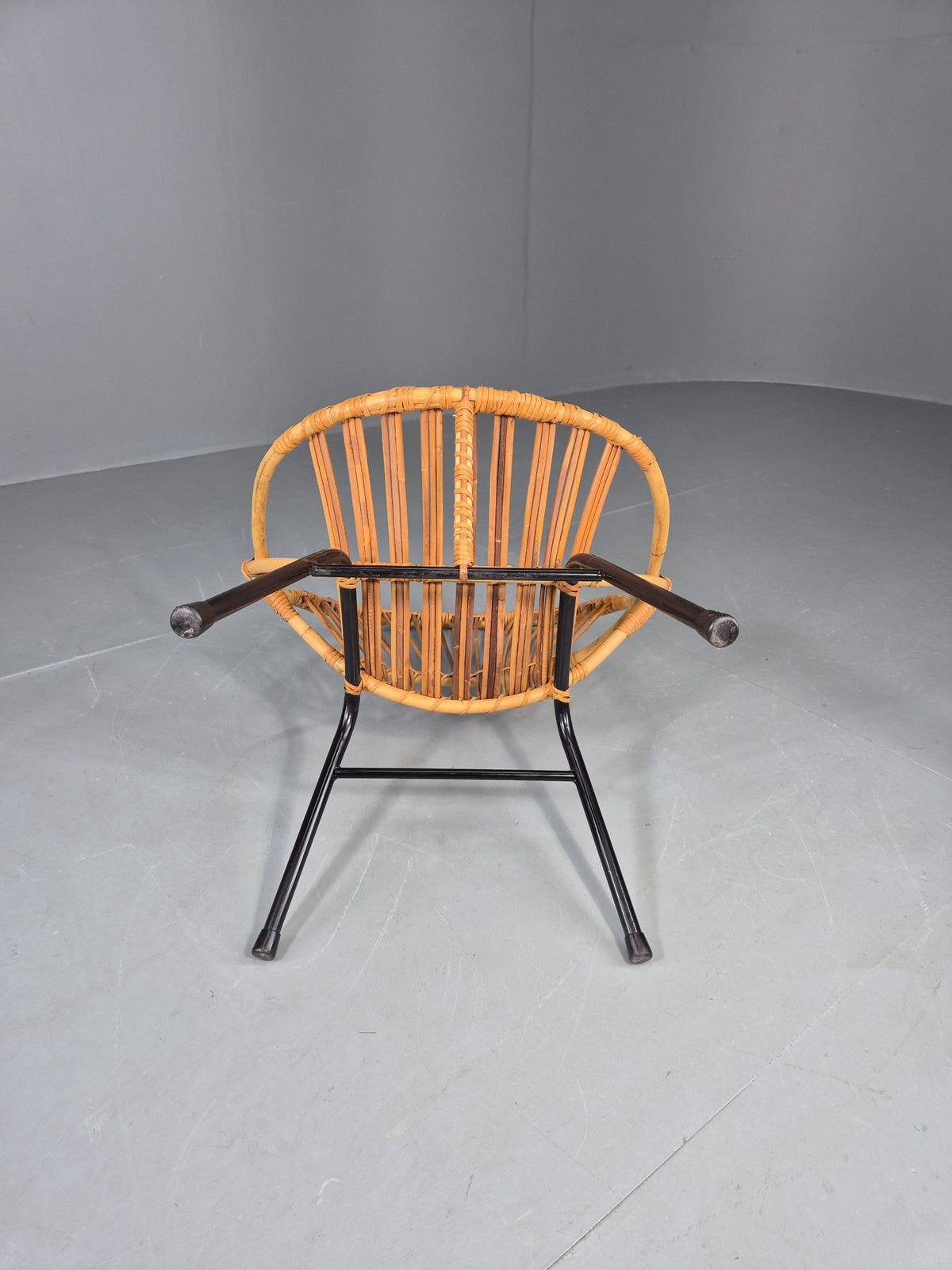 Vintage Cane Chair Bent Bamboo Rattan 1970s Retro Metal Base EB11600