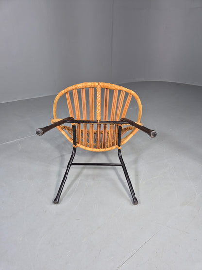 Vintage Cane Chair Bent Bamboo Rattan 1970s Retro Metal Base EB11600