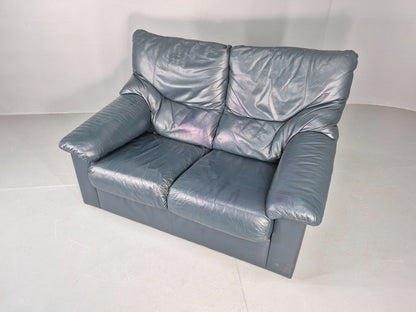 Vintage 2 Seater Leather Settee 1980s Style Dark Green Retro EB12784