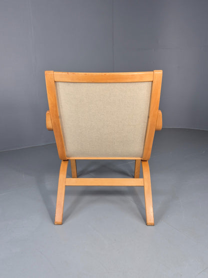 Vintage Mid Century Danish Bentwood Chair Blue Abstract 1980s Retro EB12107