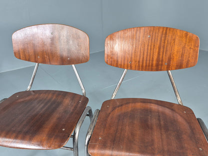 2 Vintage Danish Stacking Industrial Chairs Teak Ply and Steel 1960s  EB12401
