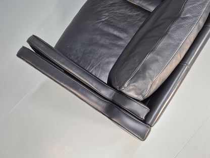 Vintage 2 Seater Sofa Black Leather 1980s Retro Mid Century Style EB08614