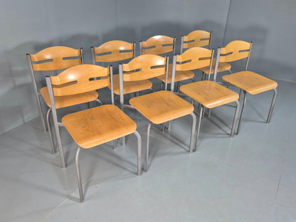 8 Vintage Danish Stacking chairs Plywood and Steel Mid Century Style Retro EB07993