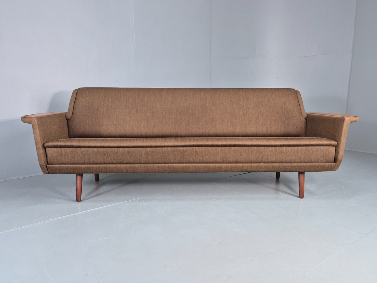 Vintage 1960s Sofa Bed Danish Green and Teak details Mid Century Classic EB09336