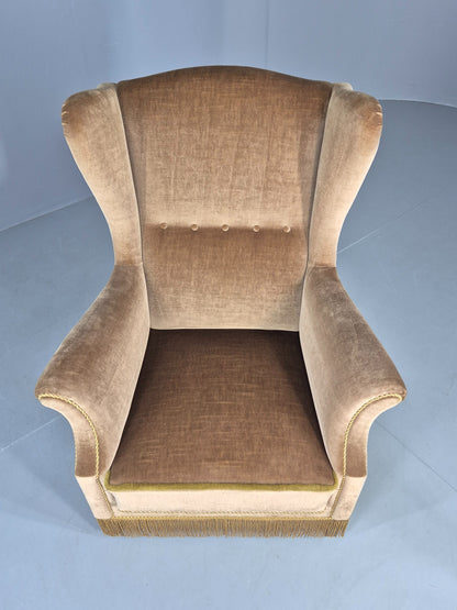 Vintage Wingback Lounge Chair Danish 20th Century Green Velvet Velour EB12706