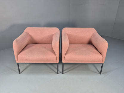 2 Roger Lewis Modern Design Armchairs Pink Wool Upholstery EB9952 MNOR