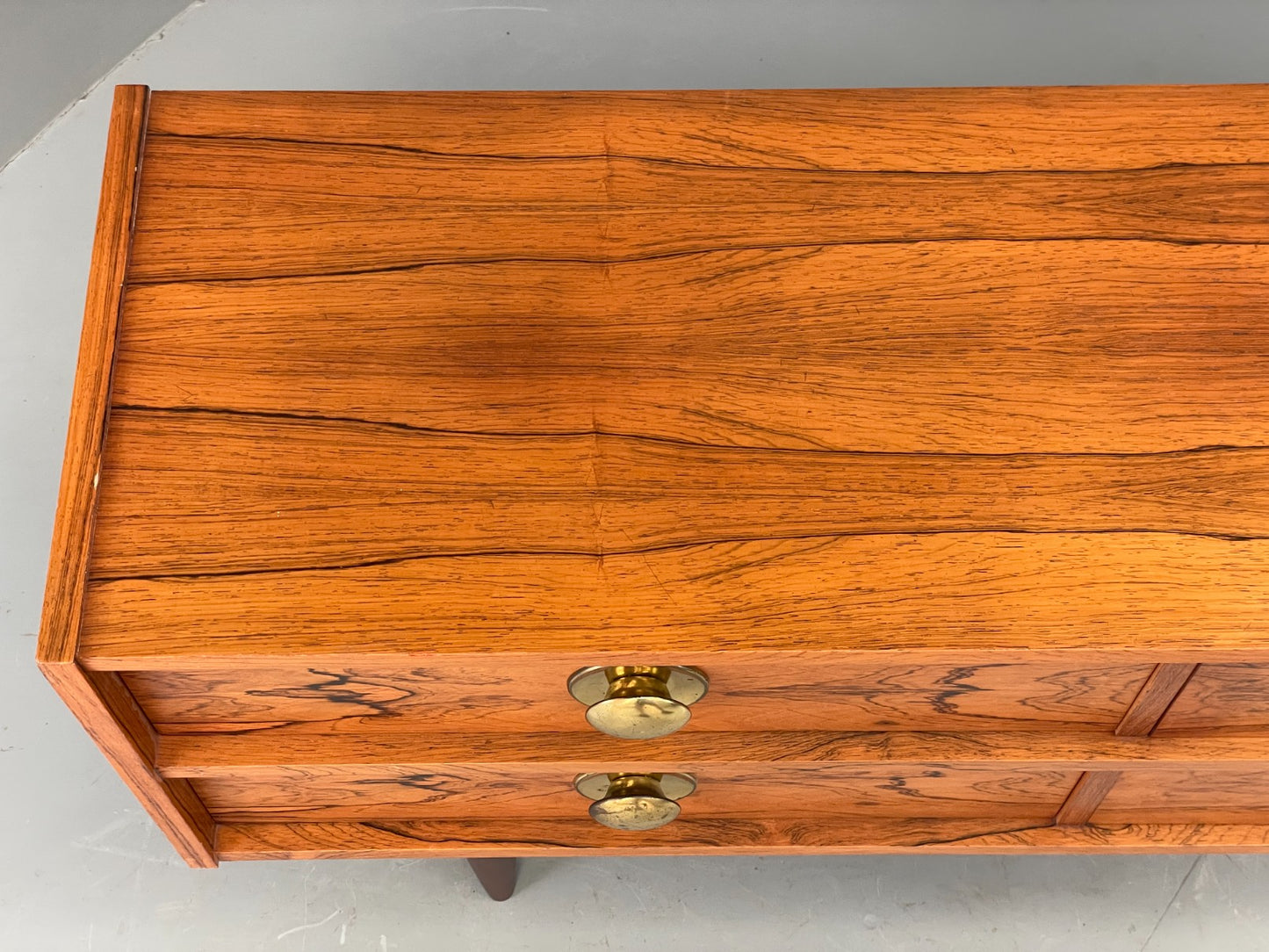 Vintage Chest Of Drawers TV Unit Danish 1960s Mid Century Brass Darkwood EB12350