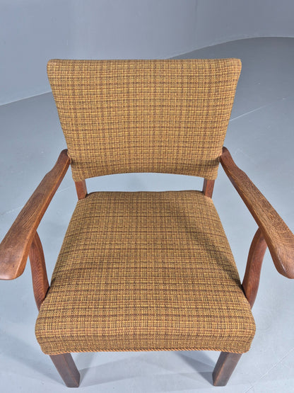 Vintage Elbow Chair 1950s Danish Oak Frame Green Wool Upholstery EB12004