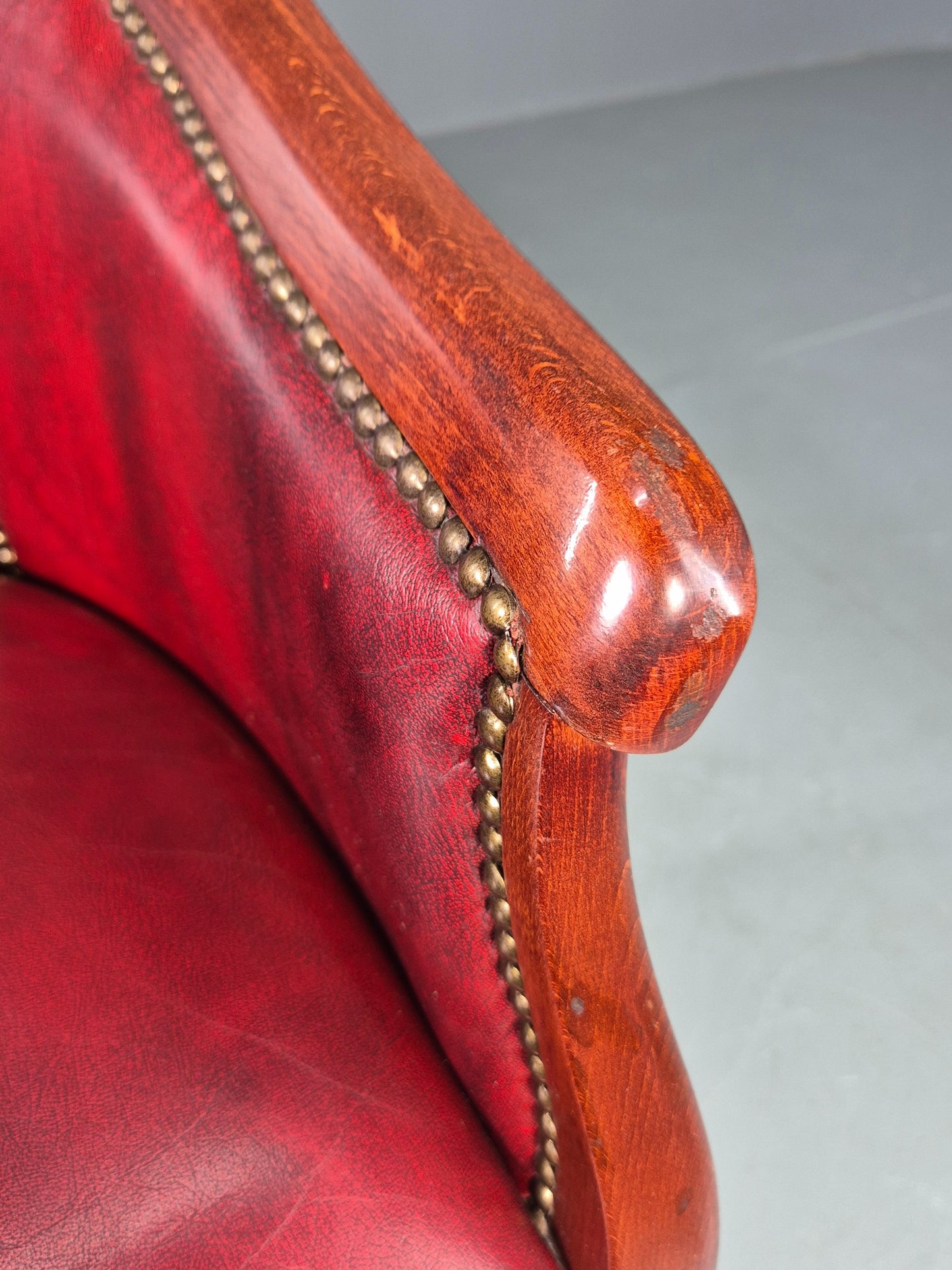 Vintage Tub Chair Antique Style Danish Made Red Vinyl Upholstery EB12696