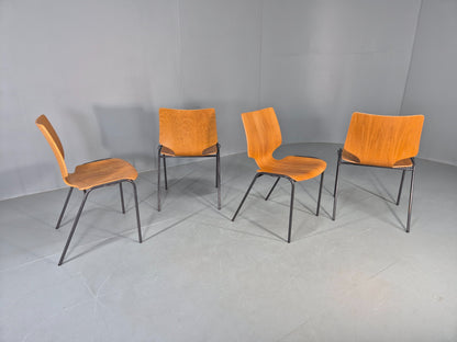 4 Vintage Stacking Chairs Industrial Danish Design Bent Ply Retro MCM EB12660