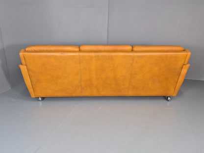 Vintage 3 Seater Mid Century Sofa Tan Leather 1970s Retro Chrome Feet  EB11773