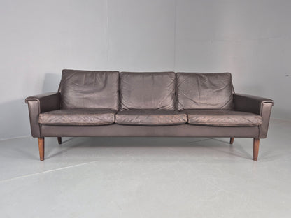 Vintage Mid Century 3 seater Danish Brown Leather Sofa Retro 1960s EB12261