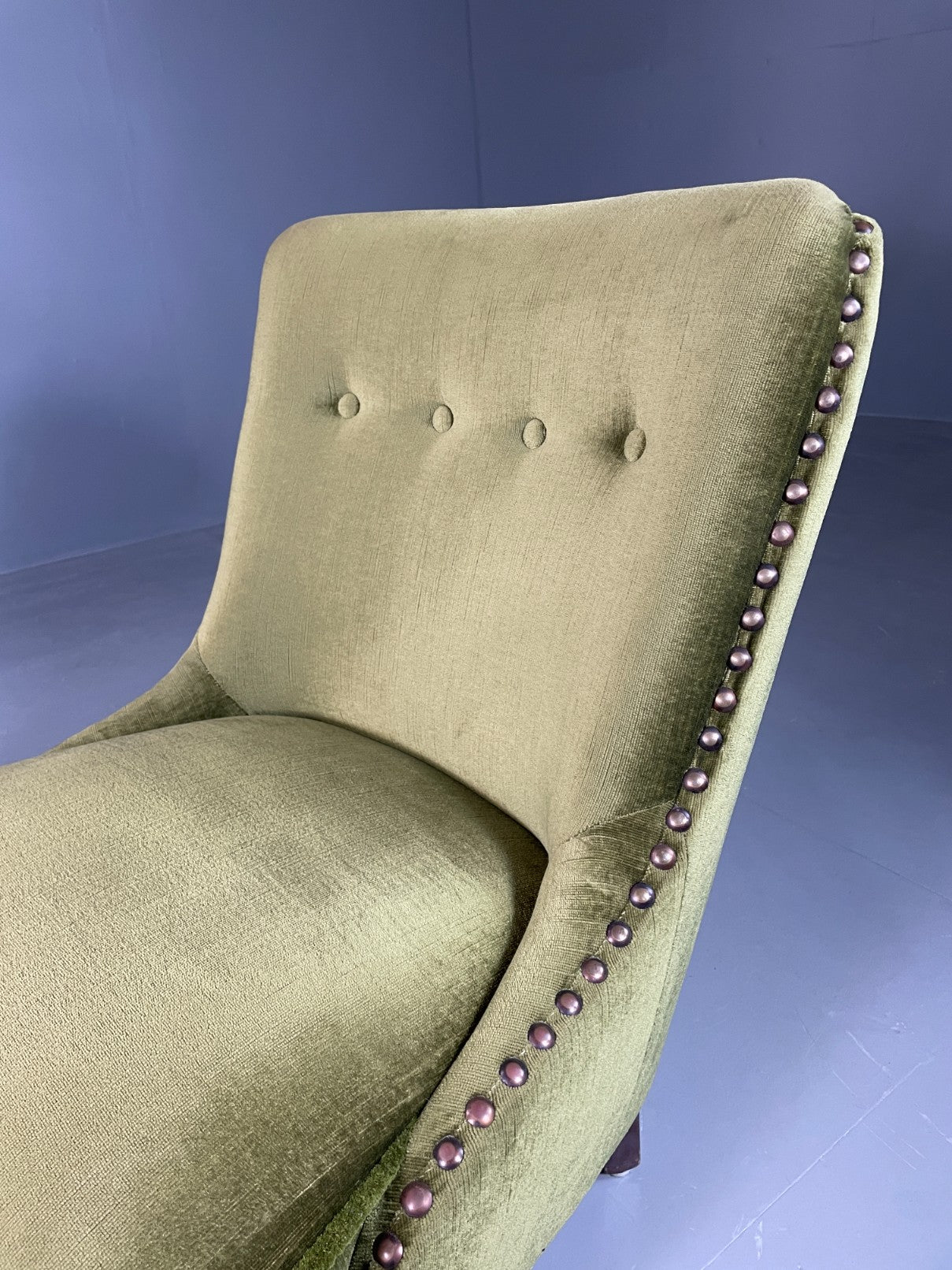 Vintage Cocktail Chair 1950s Danish Green Velvet Velour Retro EB06603