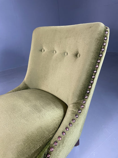 Vintage Cocktail Chair 1950s Danish Green Velvet Velour Retro EB06603