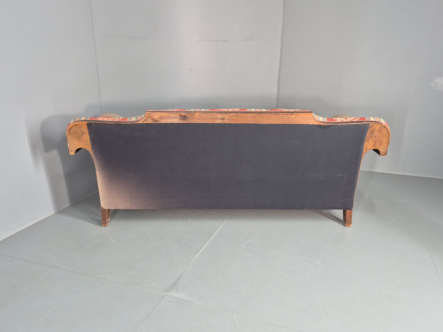 Vintage 3 Seater Sofa Art Deco Bergere Walnut Frame Cotton Colourful EB12734