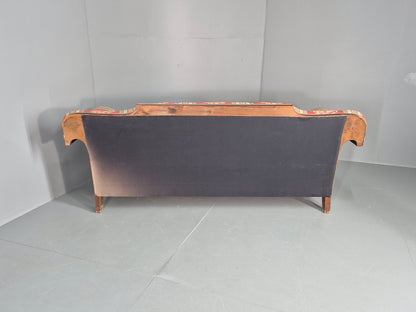 Vintage 3 Seater Sofa Art Deco Bergere Walnut Frame Cotton Colourful EB12734