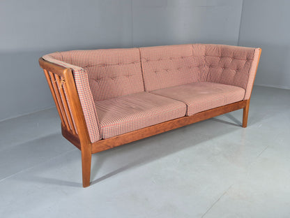 Vintage Stouby 3 Seater Sofa Stick Back Frame with Check Cloth Cover MCM EB13047