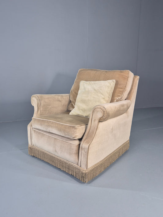 Vintage 1960s Armchair Green Velour Upholstery Mid Century Classical Design EB12471