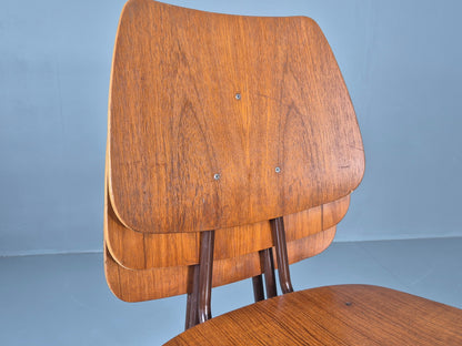 3 Vintage Danish Stacking Chairs Industrial Design Steel Teak Retro 60s Eb12491