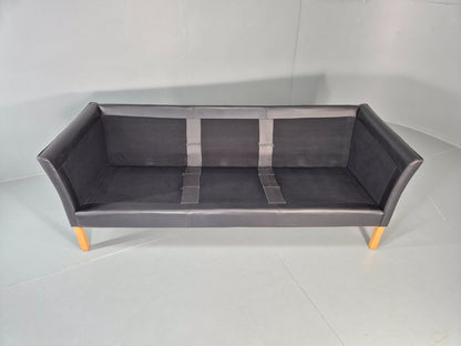 Vintage 3 seater sofa Danish Black Leather and Vinyl 1980s Retro EB11642