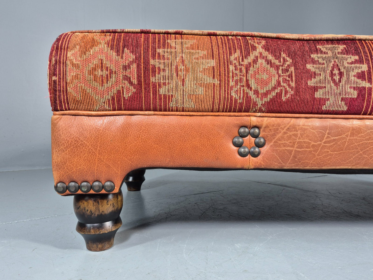 Vintage Tetrad Eastwood Footstool Leather Kilim Upholstery Large EB12038