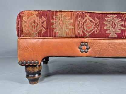 Vintage Tetrad Eastwood Footstool Leather Kilim Upholstery Large EB12038
