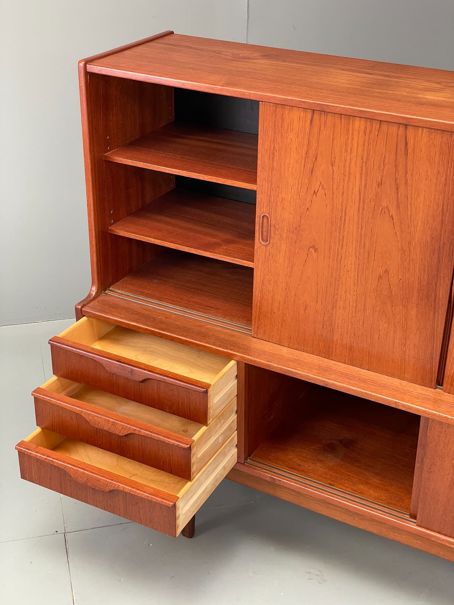 Vintage Danish Teak Highboard 1960s Mid Century Drawers Shelving Retro EB12347