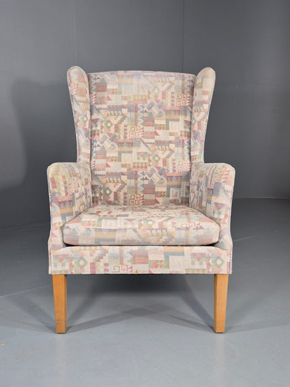 Vintage Danish Wing Back Lounge Chair 1980s Fabric Retro MCM EB12142