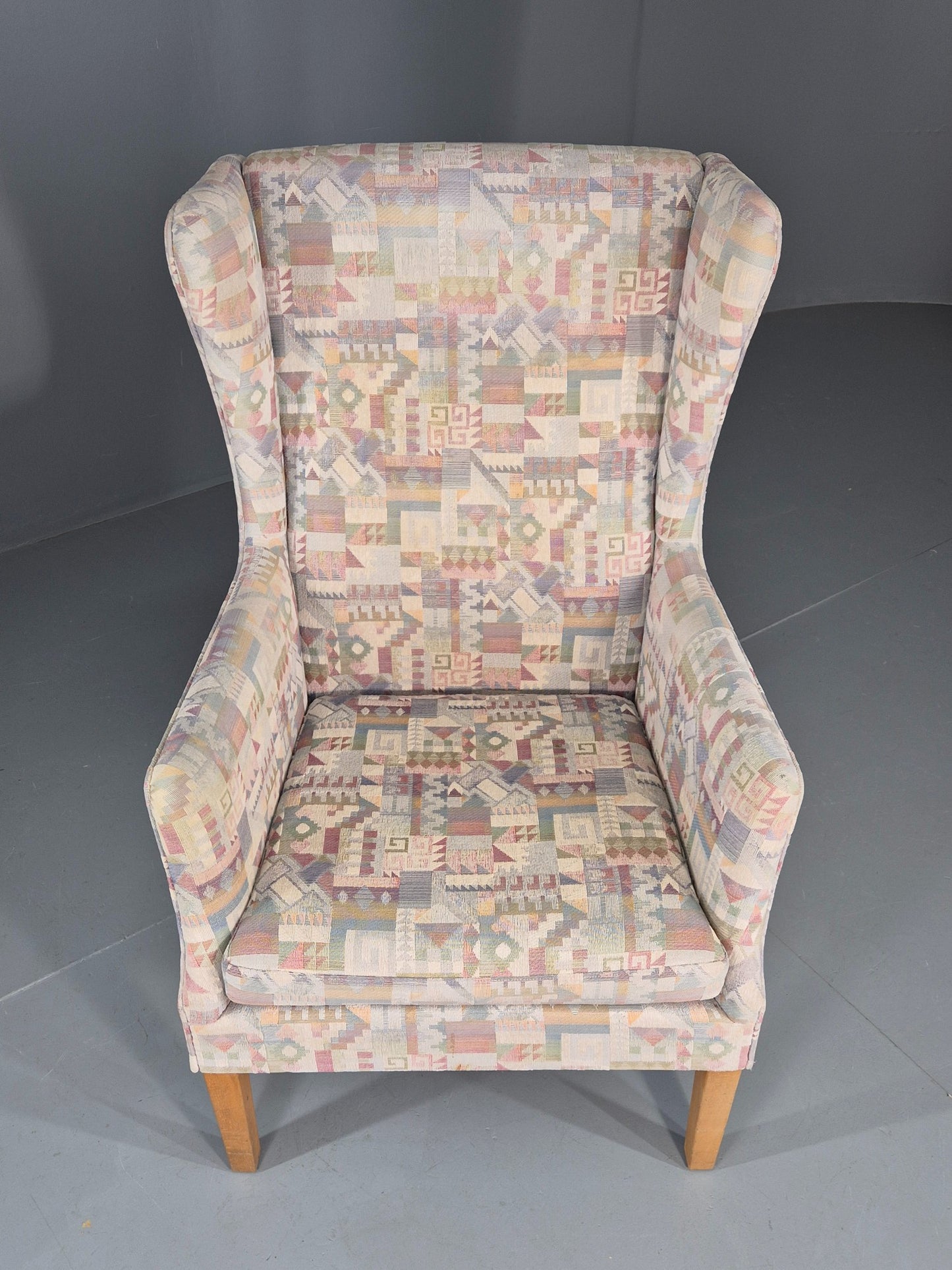 Vintage Danish Wing Back Lounge Chair 1980s Fabric Retro MCM EB12142