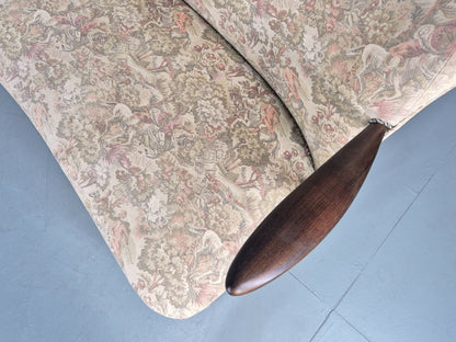 Vintage Mid Century 3 Seat Sofa Teak Frame Classical Upholstery 1960s EB12716
