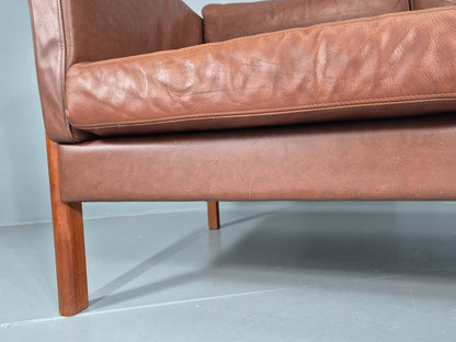 Vintage 2 Seater Sofa Danish Brown Leather Wood Ends Retro 1980s EB8349 M2SS
