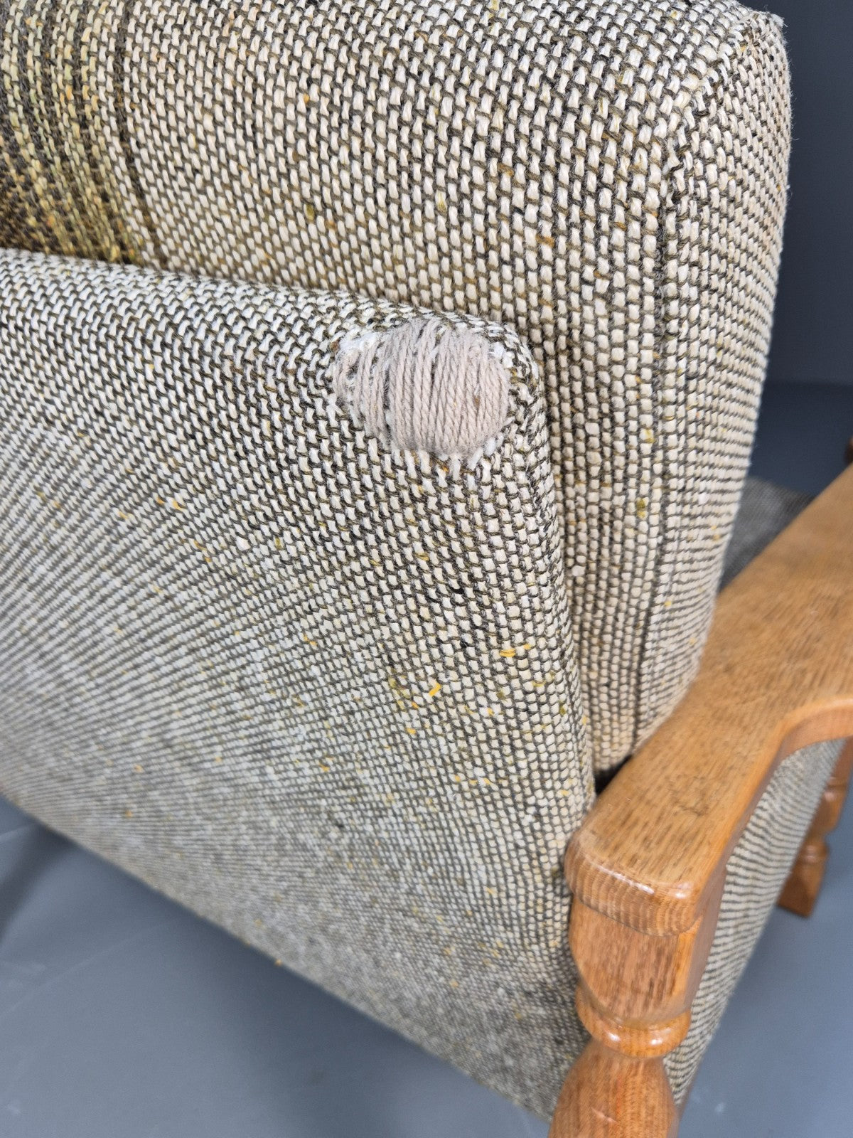 Vintage Danish Kjaernulf Style Oak and Wool Lounge Chair 1970s Retro EB9596