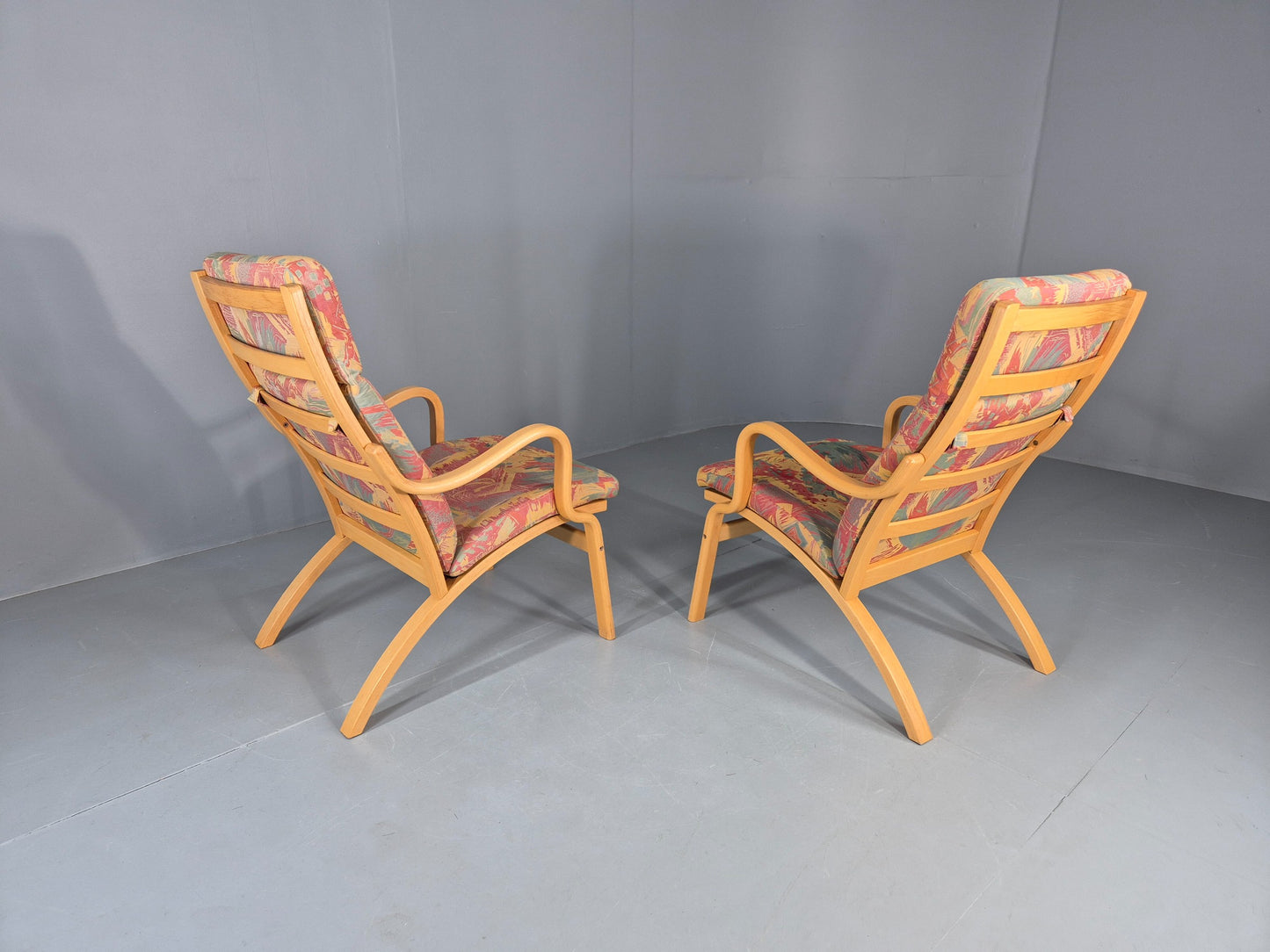 2 Vintage 1980s Lounge Chairs by Stouby Bentwood frame Retro MCM  EB12833