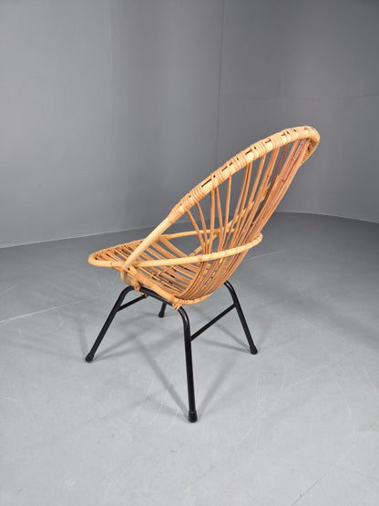 Vintage Cane Chair Bent Bamboo Rattan 1970s Retro Metal Base EB11600